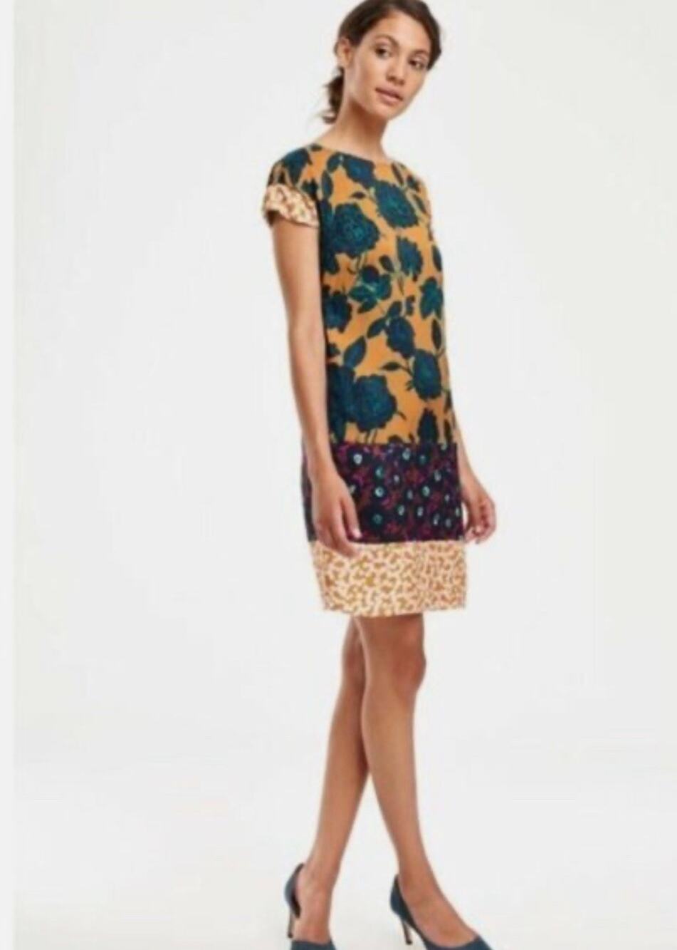 Boden Women’s Floral Colorblock A Line Dress Size 6R Regular Golden Yellow